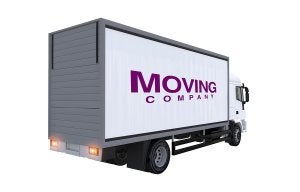Team of professional movers from UMC Moving company carrying office items in Truck.